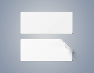 Rectangular curled sticker mockup isolated on grey 3D rendering