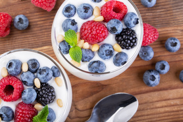 Wall Mural - natural Greek yogurt and wild berries