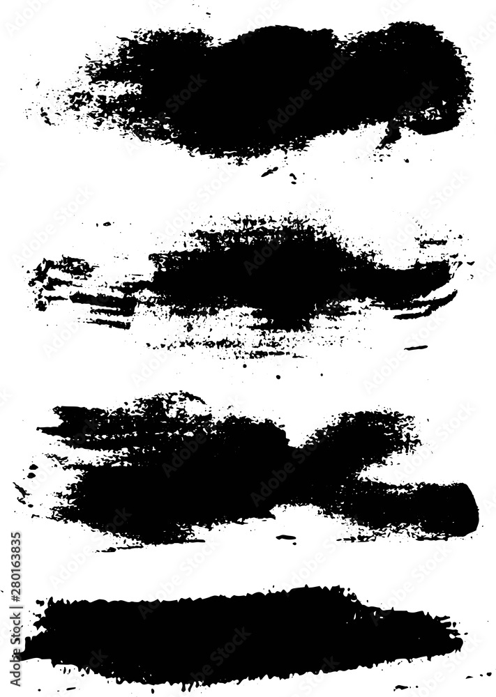 Black paint brush strokes, dirty inked grunge art brushes. Creative sketch brush stroke, illustration of brush stain line - obrazy, fototapety, plakaty 