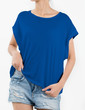 © kintarapong - Woman wearing blue t-shirt and short rip jeans with copy space in front side isolated on white background