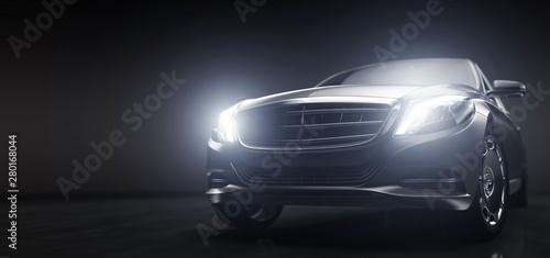 Luxurious cars, limousines in garage with lights turned on. Tableau sur Toile
