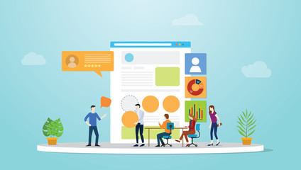 Wall Mural - ui ux user interface and user experience design concept development with team people and browser wit