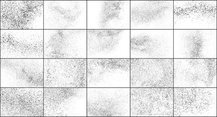 set of black grainy texture isolated on white background. dust overlay textured. dark rough noise pa