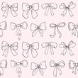 Bow seamless pattern on pink background. Hand drawn ribbons and bows vector background.