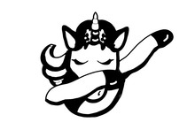 Cute Cartoon Characters Unicorn Making Dap Pose Illustration Black White Colors