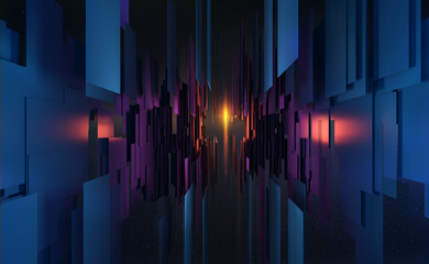 Aufkleber - Abstract purple, neon background. Digital technology. Concept of high tech internet network. 3D illustration of processor of future in orbital cyber tunnels