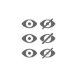 Show and hide simple eye black vector icon set. Eye glyph isolated symbol.
