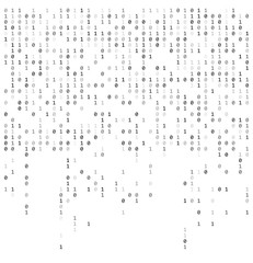 Binary falling numbers like matrix.  0,1 digits on white background template