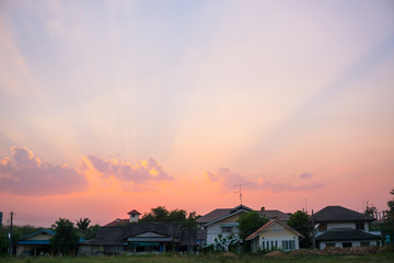 Red sky with home,house.