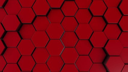 Wall Mural - Red hexagonal motion background. 3d illustration of simple primitives with six angles in front