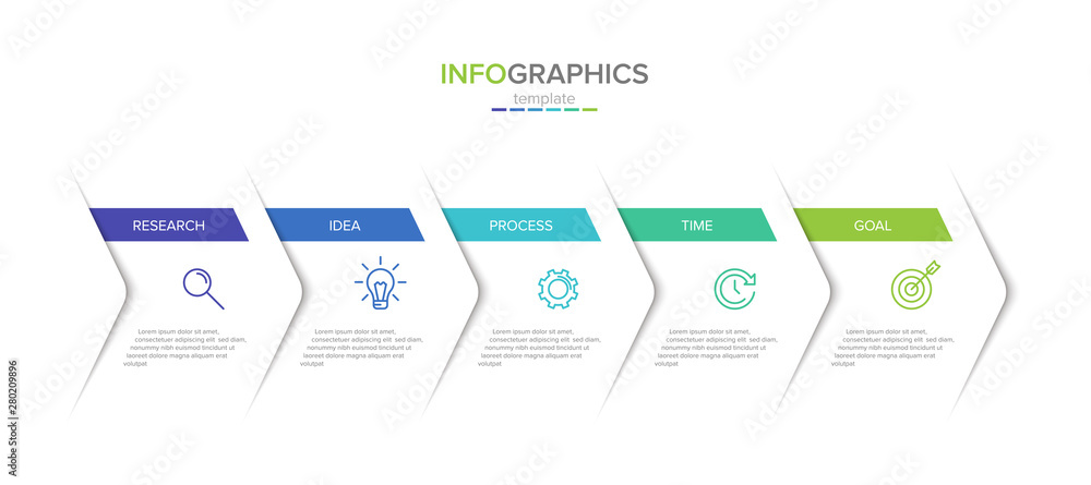 Vector infographic label template with icons. 5 options or steps. Infographics for business concept. Can be used for info graphics, flow charts, presentations, web sites, banners, printed materials. - obrazy, fototapety, plakaty 
