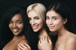 © Tetiana Moish - Three different nation girls with diversity in skin, hair. Young women with natural make-up and hair style. Closeup portrait.
