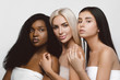 © Tetiana Moish - Different nation woman: African-american, Caucasian together isolated on white background happy smiling, diverse type on skin.  Different ethnicity women - on white background.