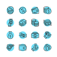 Aufkleber - Simple of Money Related Vector Line Icons Set. Wallet, ATM, Bundle of Money, Hand with a Coin and more symbol. Editable Stroke.