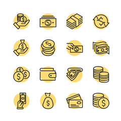 Leinwandbilder - Simple of Money Related Vector Line Icons Set. Wallet, ATM, Bundle of Money, Hand with a Coin and more symbol. Editable Stroke.