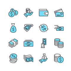 Leinwandbilder - Simple of Money Related Vector Line Icons Set. Wallet, ATM, Bundle of Money, Hand with a Coin and more symbol. Editable Stroke.