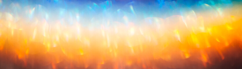 Wall Mural - iridescent holographic rainbow banner. colorful lens flare bokeh background texture