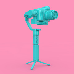 Leinwandbilder - Blue DSLR or Video Camera Gimbal Stabilization Tripod System. 3d Rendering