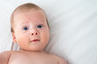 © Худеть нездорово Заб - The baby a surprised expression. Newborn lying on a white background .Top view