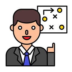 Businessman with strategy vector, filled style editable outline icon