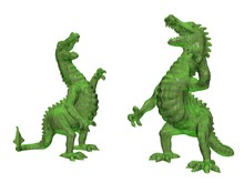Dragon Green Animal Front View, Isolated On White, Shadow - 3d Rendering