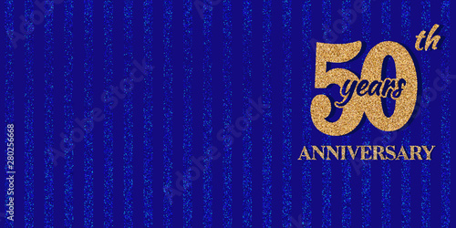 Navy Blue 50th Years Anniversary Golden Glitter Logo Nightclub