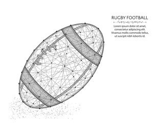 Wall Mural - Rugby ball low poly design, Sport game abstract graphics, American football polygonal wireframe vector illustration made from points and lines on a white background