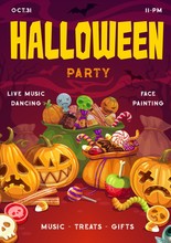 Halloween Sweets, Pumpkins. Invitation On Party