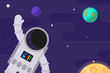 Astronaut against the background of space and planets. Vector flat illustration
