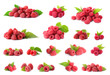 Set of fresh sweet raspberries on white background