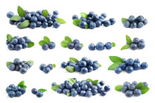 Set Of Delicious Fresh Blueberries On White Background