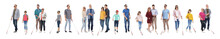 Set Of Blind People With Long Canes On White Background