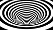 Black and white hallucination. Optical illusion. Twisted illustration. Abstract futuristic background of stripes. 3D wormhole or tunnel.