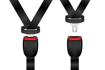 Realistic locked and unlocked seat belt set. Open and closed automobile seat belts