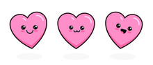 Kawaii Heart Set. Cute Little Characters For Children Illustration