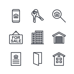Aufkleber - Real Estate Related Vector Line Icons set. Contains such Icons as For Rent Sign, Bedrooms, Office, Location and more for graphic and web design.