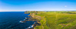 canvas print picture - Drone flight Panorama view of Giants causeway coastline on sunset time Northern Ireland