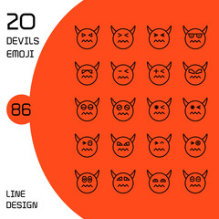 devil face emoticons and avatar icons set line design