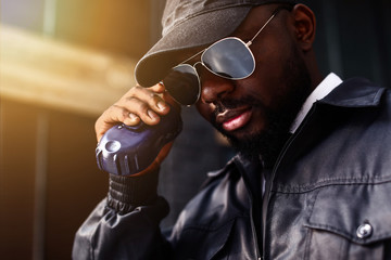 African-American security guard in building