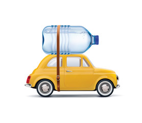 Wall Mural - Big plastic bottle of potable water on car isolated on white. Realistic vector 3d illustration