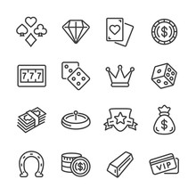 Casino And Gambling Vector Line Icons Set