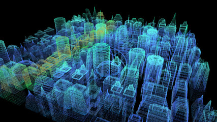 Aufkleber - Futuristic holographic city digitally generated image virtual reality matrix particles in cyber space background environment