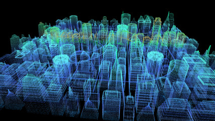 Leinwandbilder - Futuristic holographic city digitally generated image virtual reality matrix particles in cyber space background environment