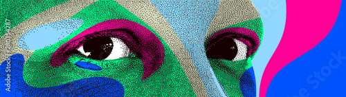 Fotografía Looking eyes 8 bit dotted design style vector abstraction, human face stylized design element, with colorful splats