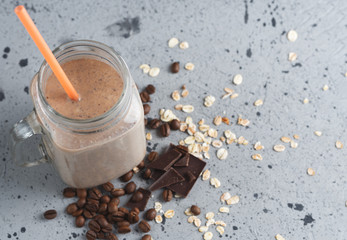 Wall Mural - Milk shake Chocolate coffee Breakfast smoothie with oatmeal and cinnamon