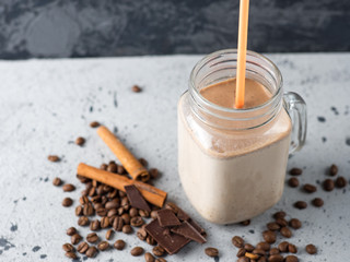 Wall Mural - Milk shake Chocolate coffee Breakfast smoothie with oatmeal and cinnamon