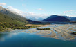 Aerial View Dart River estuary near Glenorchy, New Zealand