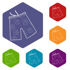 Sticker - Shorts for swimming icon. Isometric 3d illustration of shorts for swimming vector icon for web