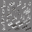 Gym equipment and machines isometric set. Vector.