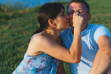 Wall Mural - woman touching man's nose